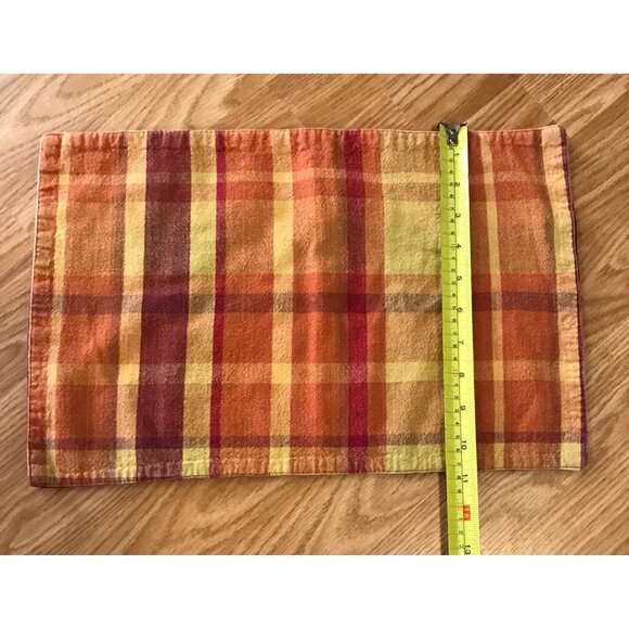 Set Of 6 Reversible Plaid & Solid Burgundy Placemats 11"x16" Cotton Fall Themed - Picture 5 of 6